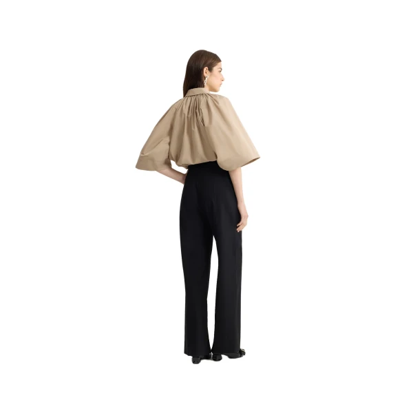 Recycled faille voluminous short-sleeved blouse in Dune - Image 3