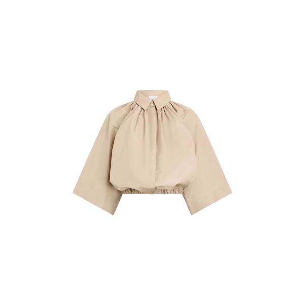 Patou Recycled faille voluminous short-sleeved blouse in Dune