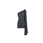 Patou Recycled nylon asymmetric draped dress in Night Blue Polka Dots