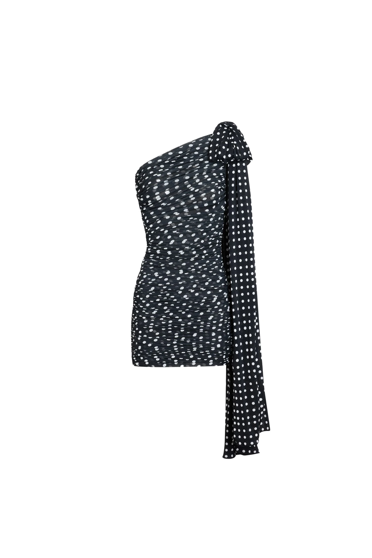 Patou Recycled nylon asymmetric draped dress | Coveti Patou Recycled nylon asymmetric draped dress in Night Blue Polka Dots