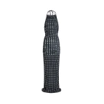Patou Recycled nylon long draped dress in Night Blue Polka Dots