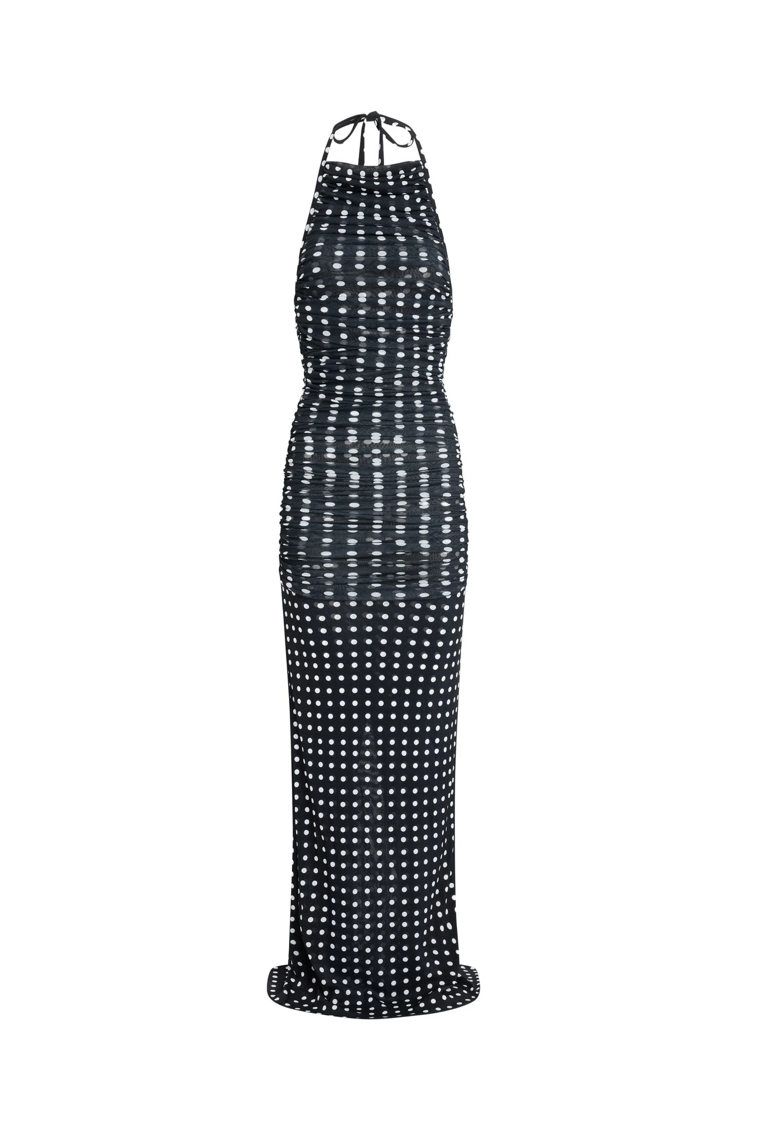 Patou Recycled nylon long draped dress in Night Blue Polka Dots | Dresses | Coveti Patou Recycled nylon long draped dress in Night Blue Polka Dots