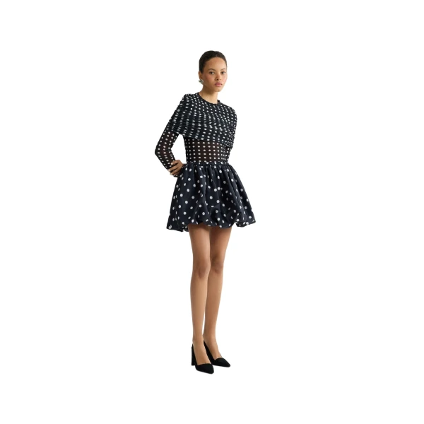Recycled nylon long sleeve top in Night Blue Polka Dots - Image 2