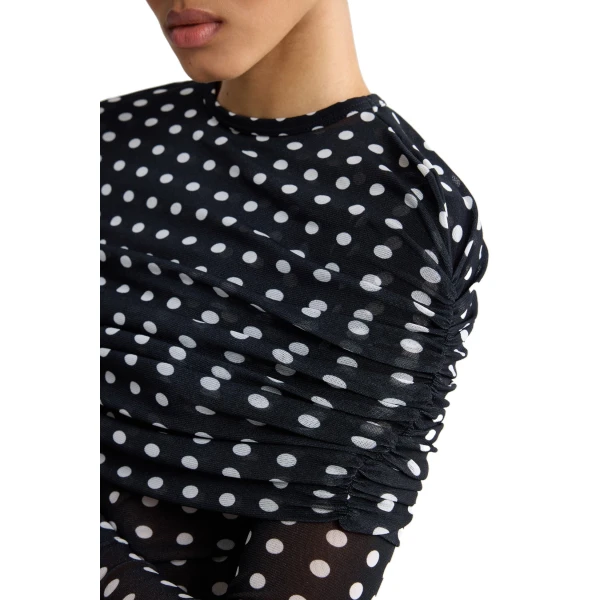 Recycled nylon long sleeve top in Night Blue Polka Dots - Image 4
