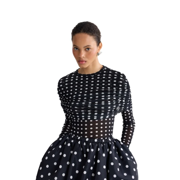 Recycled nylon long sleeve top in Night Blue Polka Dots - Image 5