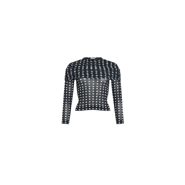 Patou Recycled nylon long sleeve top in Night Blue Polka Dots