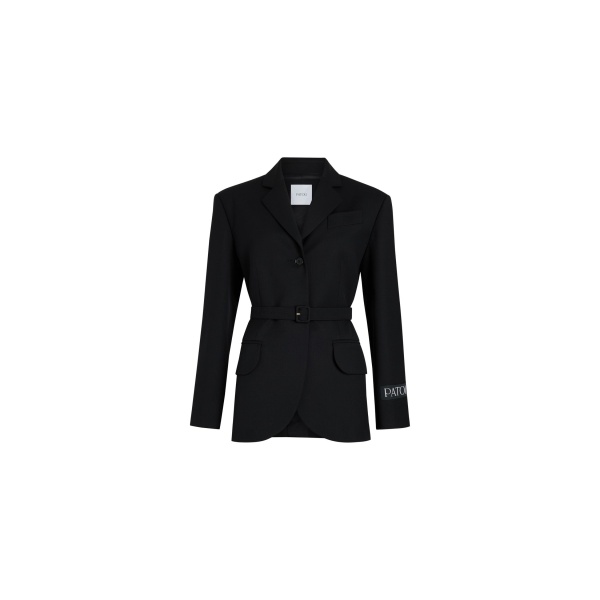 Patou Relaxed belted jacket in Black technical wool