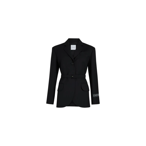 Patou Relaxed belted jacket in Black technical wool