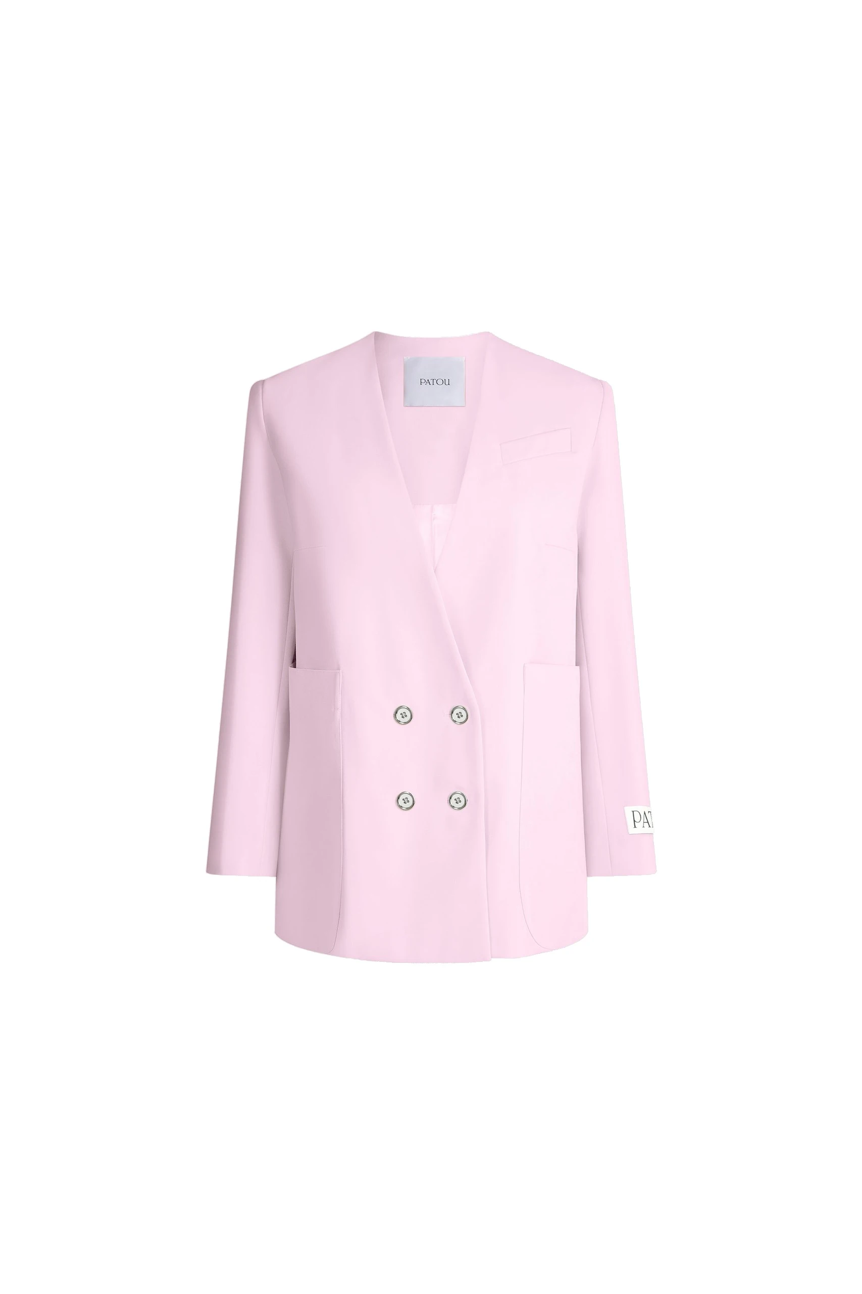 Patou Responsible wool double-breasted jacket | Coveti Patou Responsible wool double-breasted jacket in Orchid Ice
