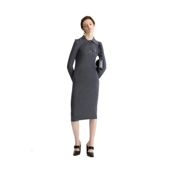 Ribbed midi dress in Mercury wool - Image 2