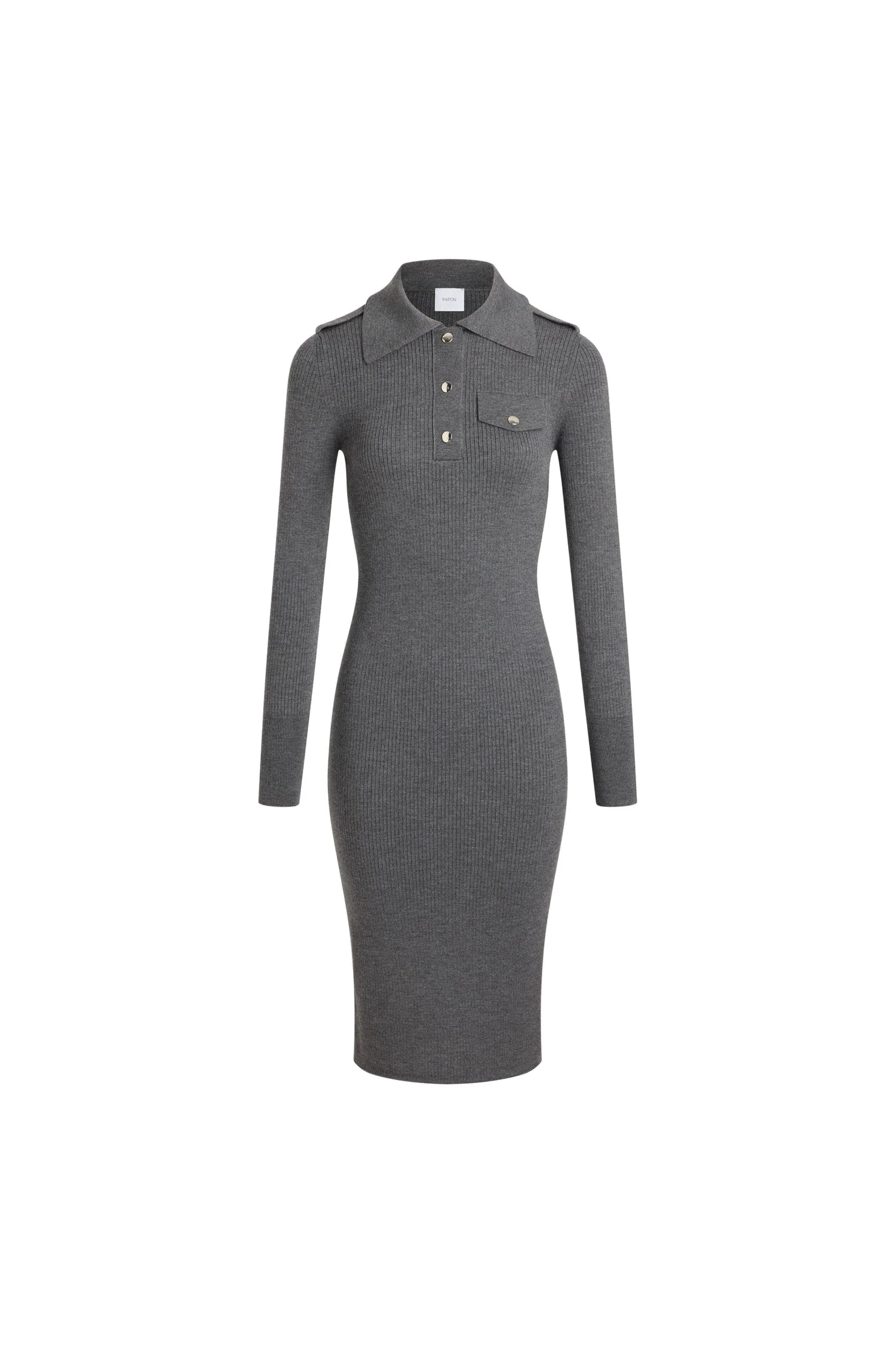Patou Ribbed midi dress in Mercury wool | Dresses | Coveti Patou Ribbed midi dress in Mercury wool
