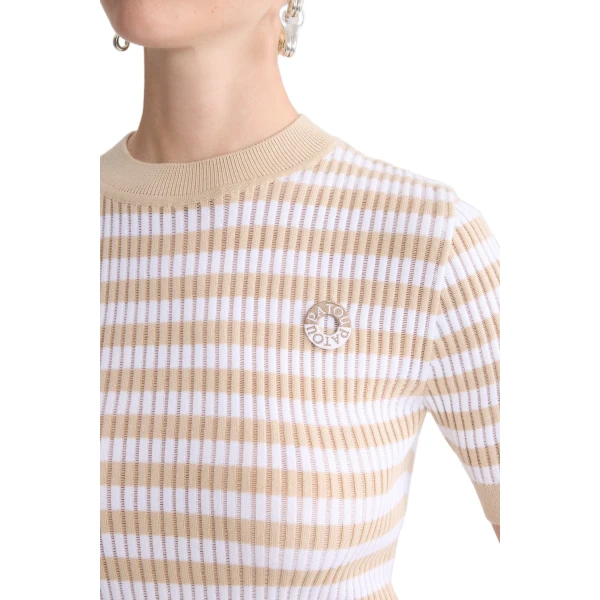 Ribbed striped cotton sweater in Safari Sand Stripes - Image 4
