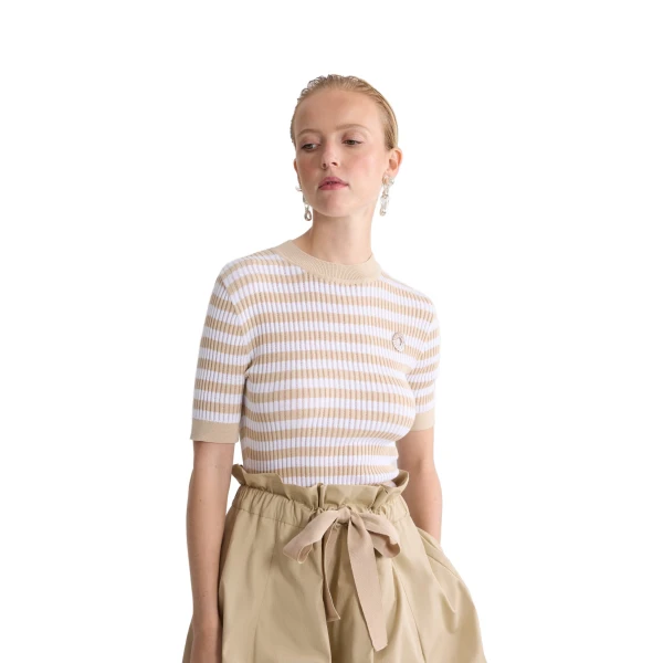 Ribbed striped cotton sweater in Safari Sand Stripes - Image 5