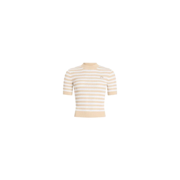 Ribbed striped cotton sweater in Safari Sand Stripes