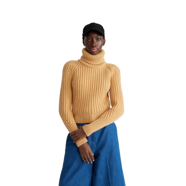 Ribbed turtleneck jumper in Golden Beige sustainable wool and cashmere - Image 5