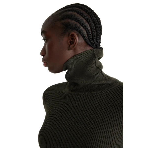 Ribbed turtleneck jumper in Khaki sustainable wool and cashmere - Image 4