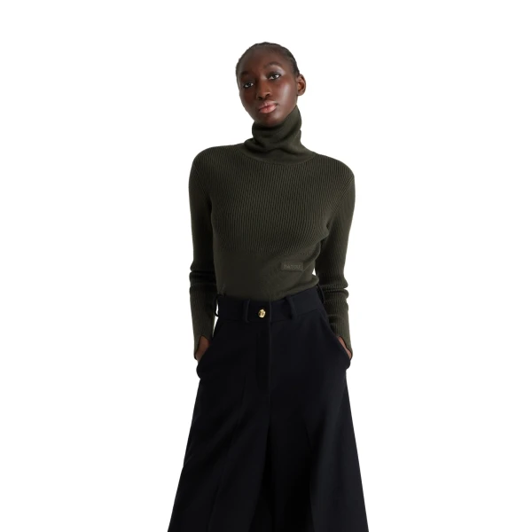 Ribbed turtleneck jumper in Khaki sustainable wool and cashmere - Image 5