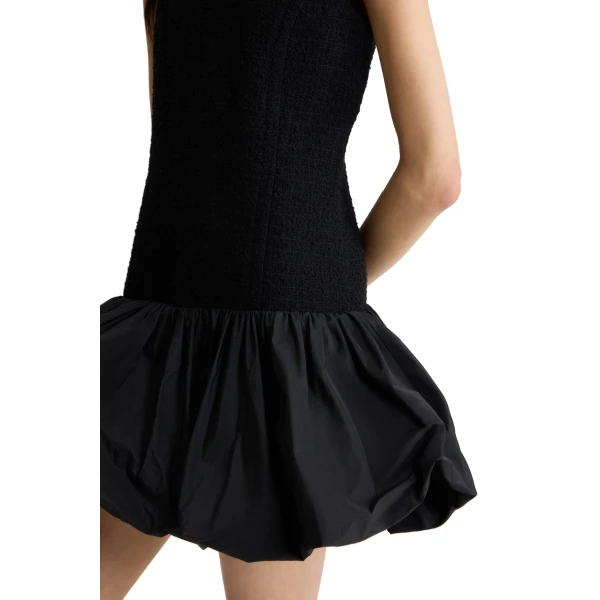 Ruffle hem dress in Black sustainable wool blend tweed and faille - Image 4