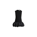 Patou Ruffle hem dress in Black sustainable wool blend tweed and faille