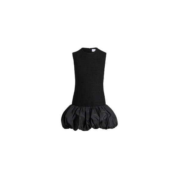 Patou Ruffle hem dress in Black sustainable wool blend tweed and faille