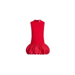 Patou Ruffle hem dress in Scarlet Red sustainable wool blend tweed and faille