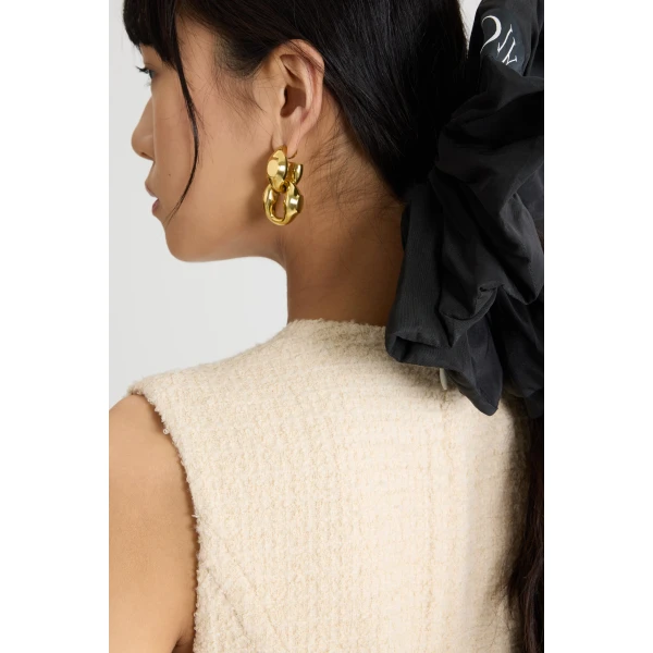Ruffle hem dress in Snowberry White sustainable wool blend tweed and faille - Image 4