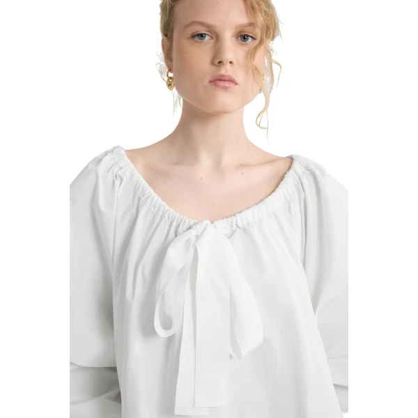 Ruffle hem dress in White recycled faille - Image 4