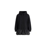 Patou Ruffle hem hoodie dress in Black organic cotton and faille