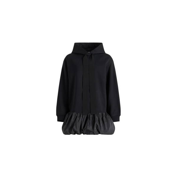 Patou Ruffle hem hoodie dress in Black organic cotton and faille