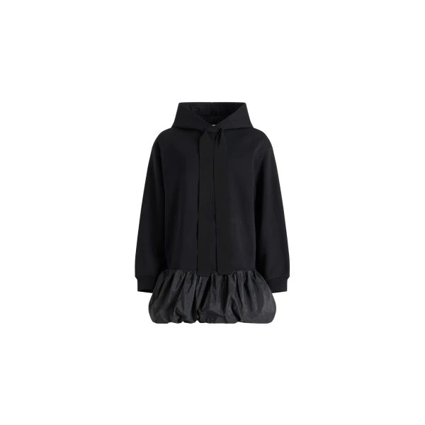 Patou Ruffle hem hoodie dress in Black organic cotton and faille