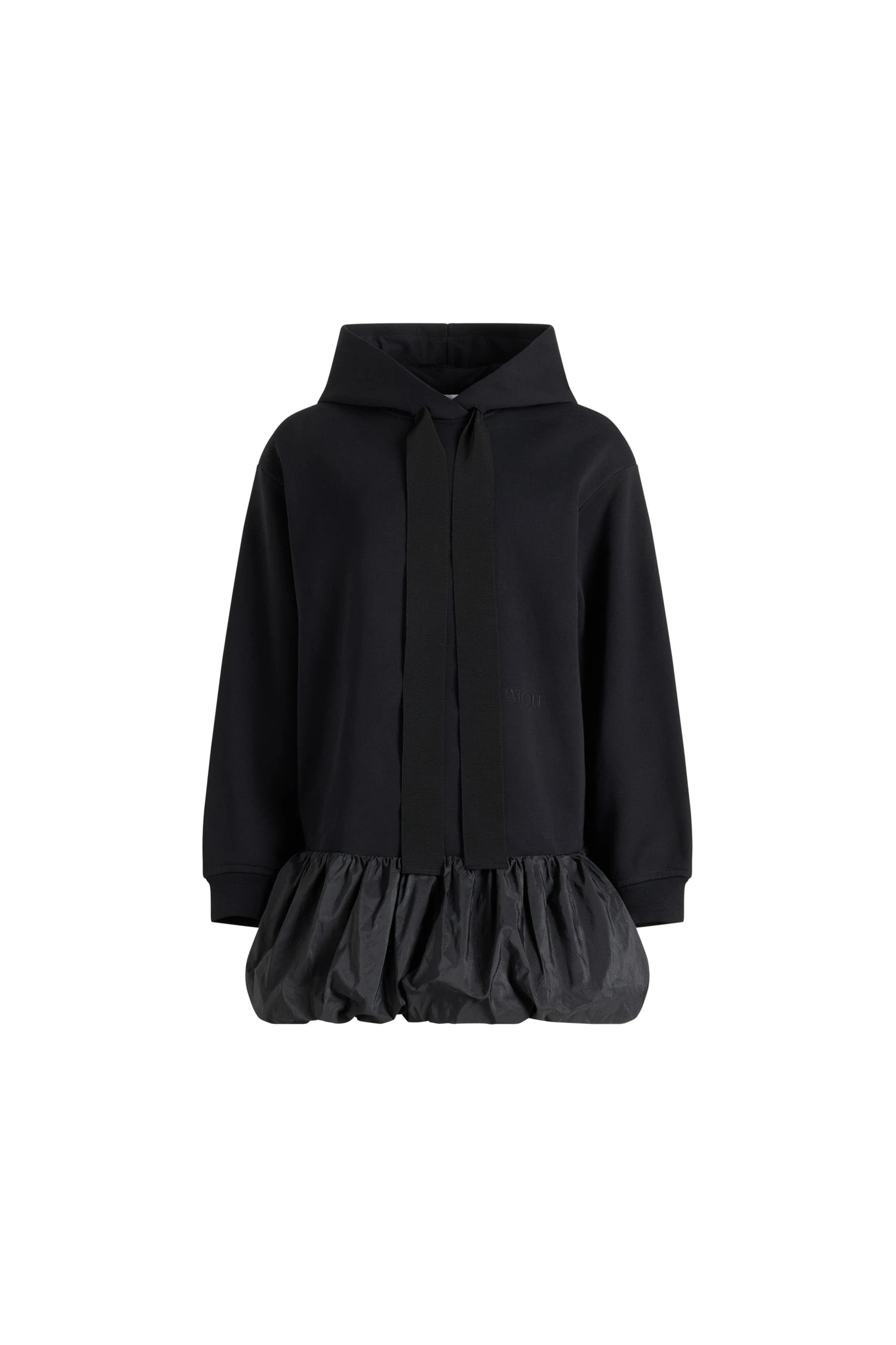 Patou Ruffle hem hoodie dress in Black organic cotton and faille | Hoodies | Coveti Patou Ruffle hem hoodie dress in Black organic cotton and faille