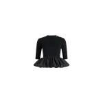 Patou Ruffle hem ribbed jumper in Black wool and faille