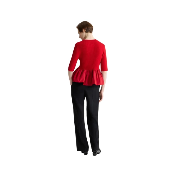 Ruffle hem ribbed jumper in Elixir Red wool and faille - Image 3