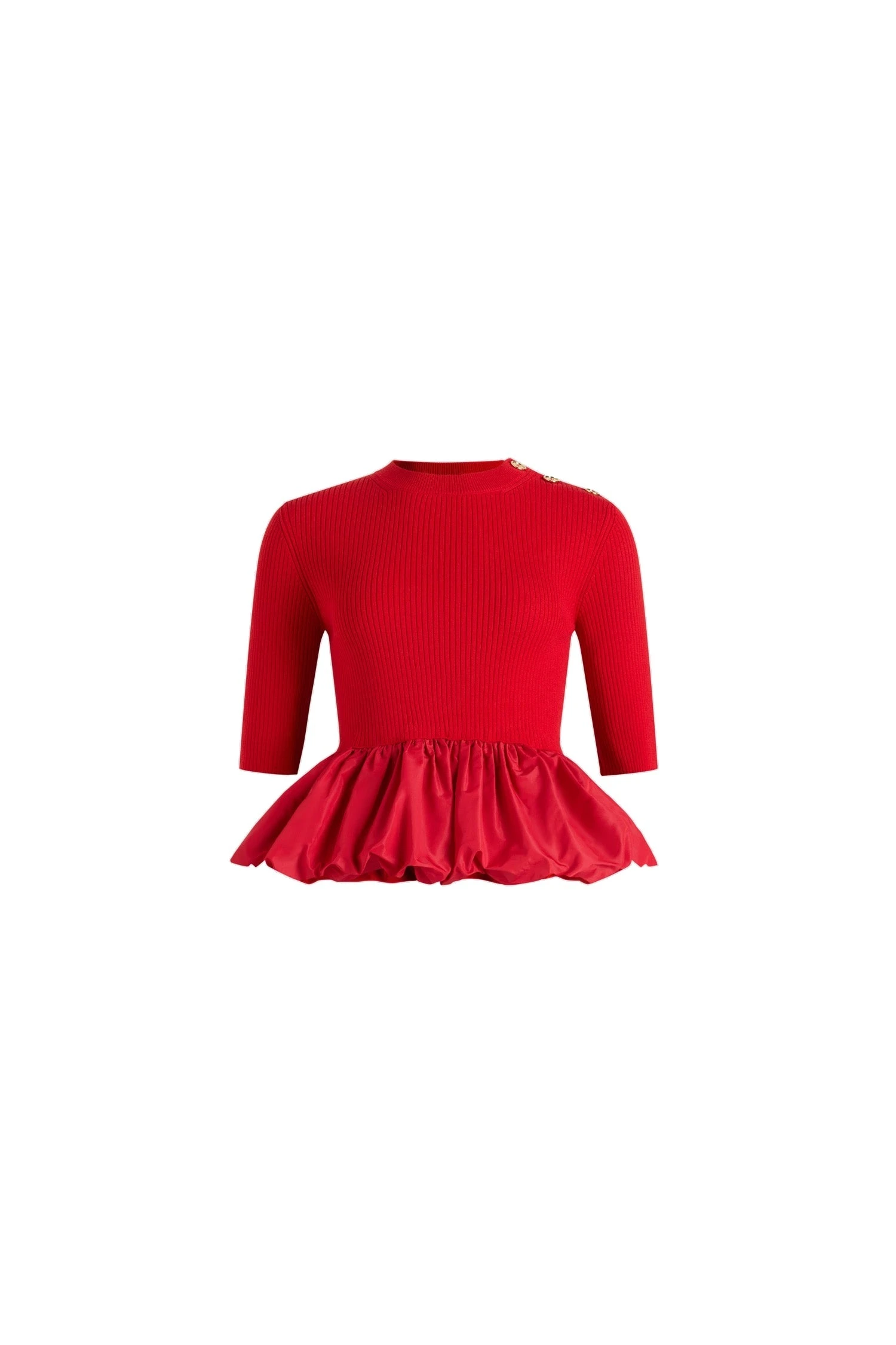 Patou Ruffle hem ribbed jumper in Elixir Red wool and faille | Knitwear | Coveti Patou Ruffle hem ribbed jumper in Elixir Red wool and faille