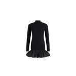 Patou Ruffle hem ribbed mini dress in Black wool and faille