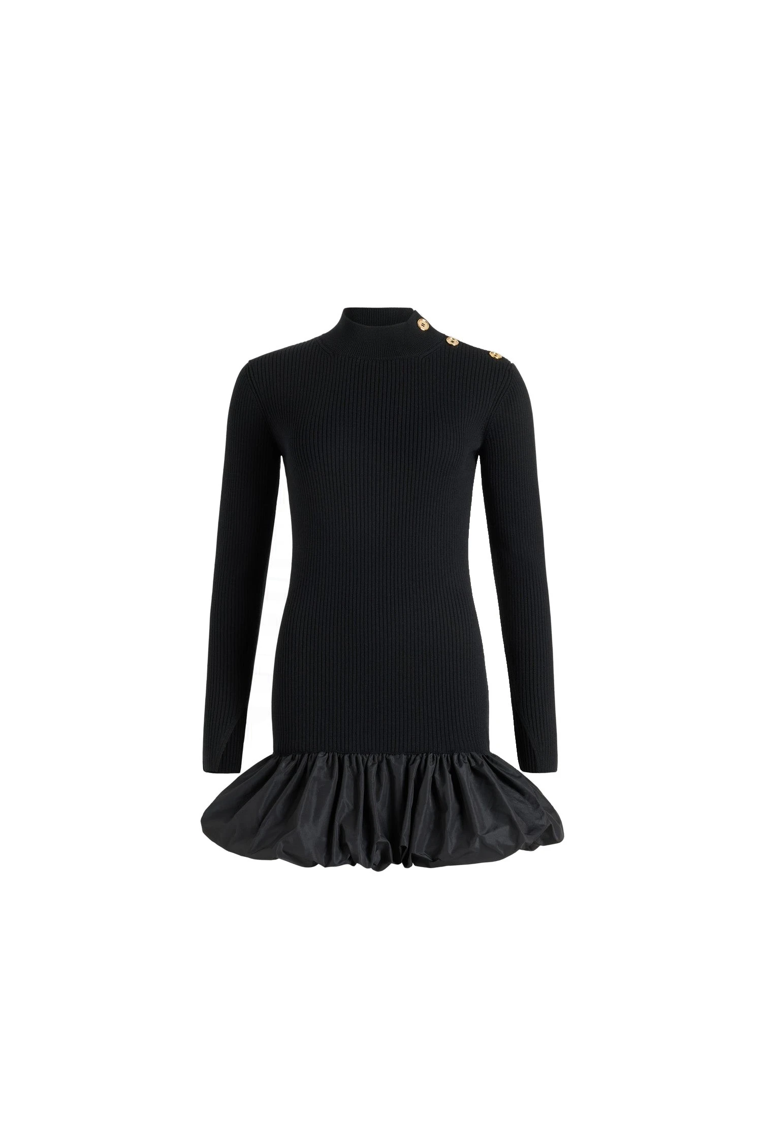 Patou Ruffle hem ribbed mini dress in Black wool and faille | Dresses | Coveti Patou Ruffle hem ribbed mini dress in Black wool and faille
