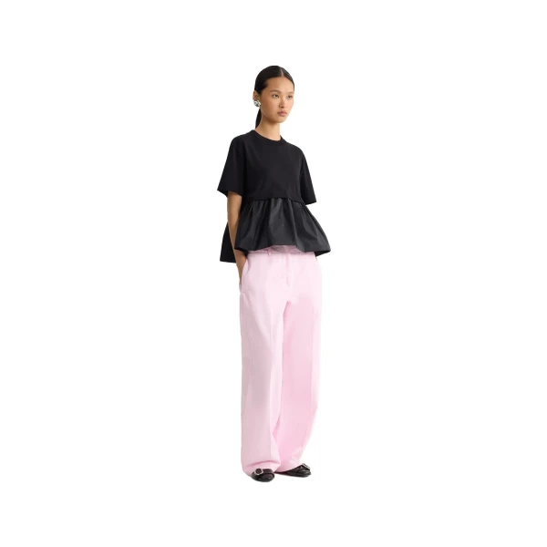 Ruffle hem t-shirt in Black organic cotton and faille - Image 2