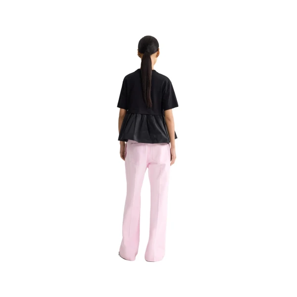Ruffle hem t-shirt in Black organic cotton and faille - Image 3