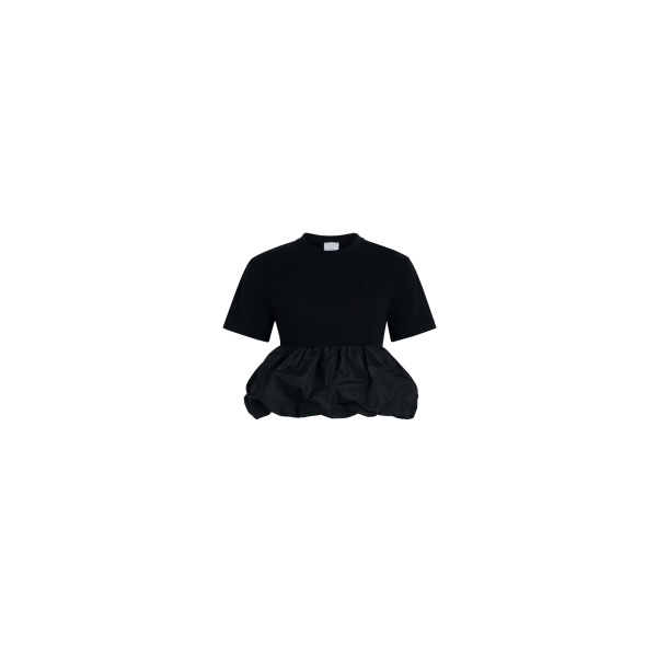 Patou Ruffle hem t-shirt in Black organic cotton and faille