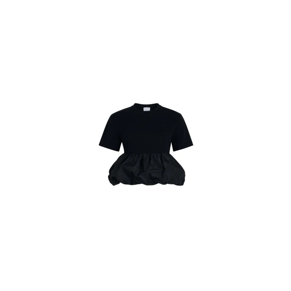 Patou Ruffle hem t-shirt in Black organic cotton and faille