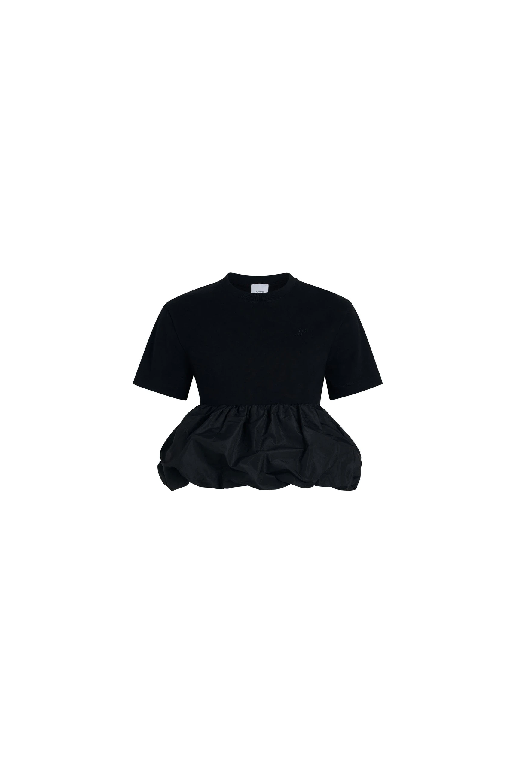 Patou Ruffle hem t-shirt in Black organic cotton and faille | Tops | Coveti Patou Ruffle hem t-shirt in Black organic cotton and faille