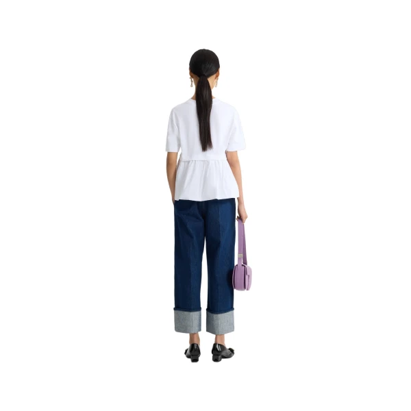 Ruffle hem t-shirt in White organic cotton and faille - Image 3