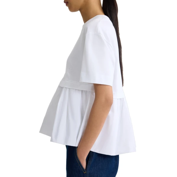 Ruffle hem t-shirt in White organic cotton and faille - Image 4