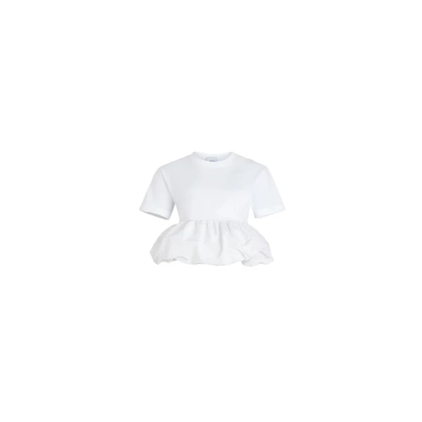 Patou Ruffle hem t-shirt in White organic cotton and faille