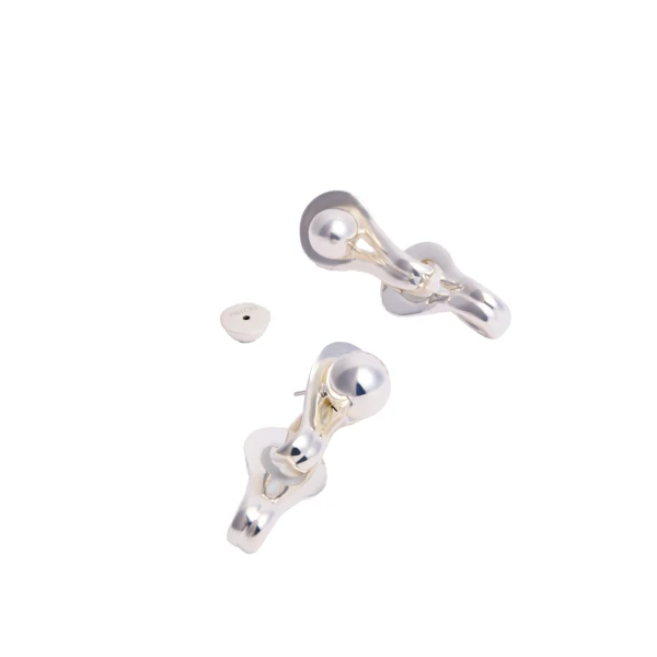 S link double geometric stud earrings in Silver - Image 2