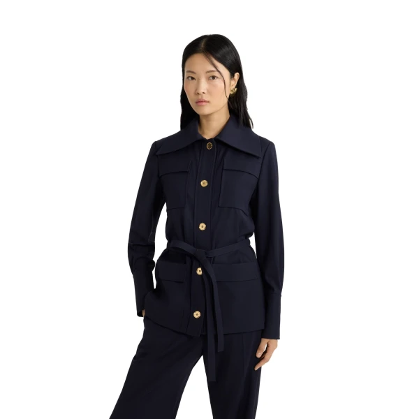 Safari jacket in Navy Black sustainable technical wool twill - Image 4