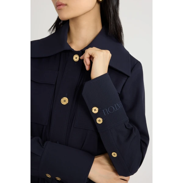Safari jacket in Navy Black sustainable technical wool twill - Image 5
