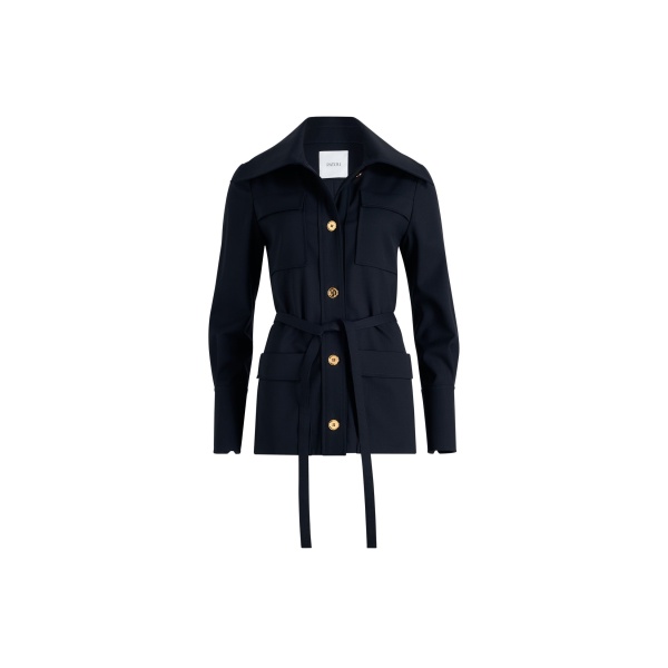 Patou Safari jacket in Navy Black sustainable technical wool twill