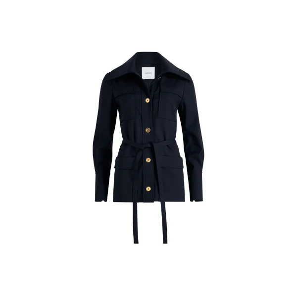 Patou Safari jacket in Navy Black sustainable technical wool twill