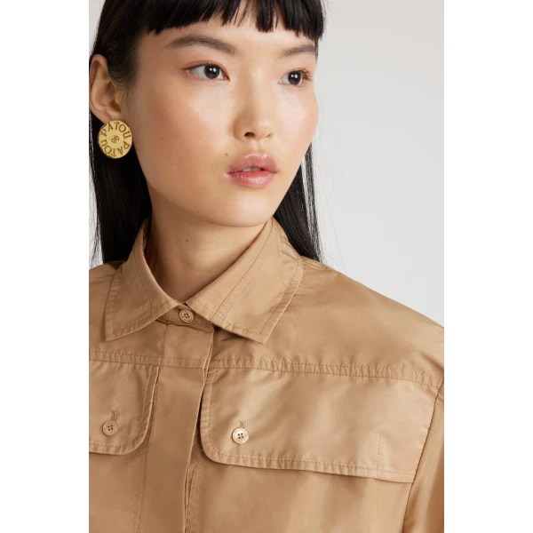 Safari shirt in Gray Sand recycled faille - Image 4
